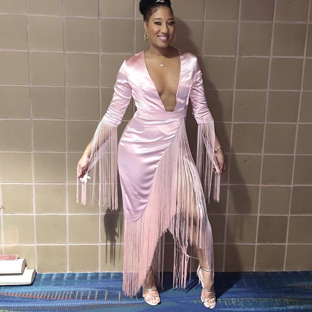 Pastel pink long silky dress!